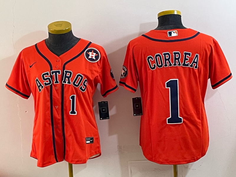 Youth 2025 Houston Astros #1 Correa orange Nike MLB Jersey 005->mlb hats->Sports Caps